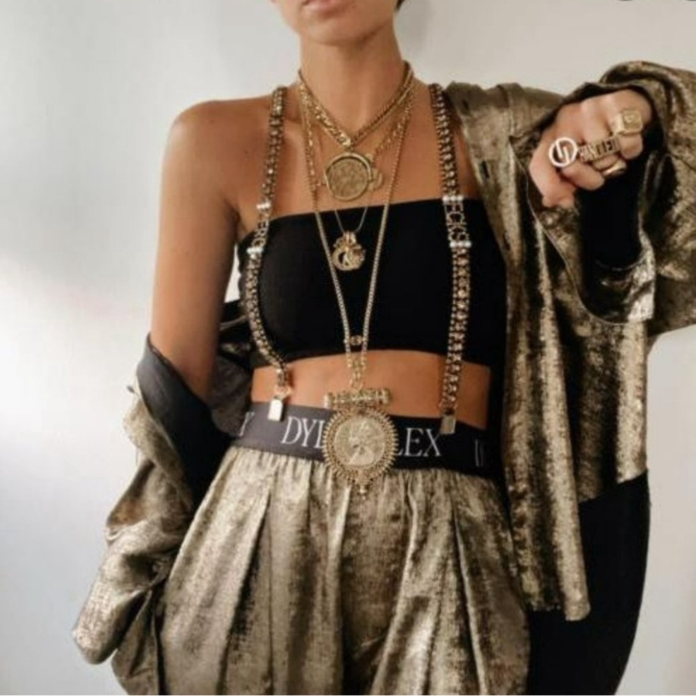 Dylanlex Metallic Wide-Leg Pants in Gold - Picture 4 of 11